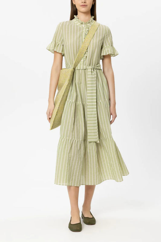 Luisa Cerano Moss Green Maxi Dress with Voile Stripe 738660