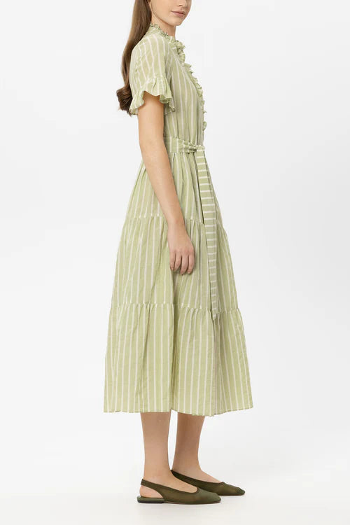 Luisa Cerano Moss Green Maxi Dress with Voile Stripe