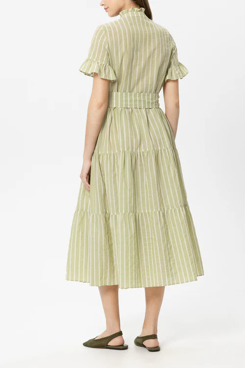 Luisa Cerano Moss Green Maxi Dress with Voile Stripe 738660