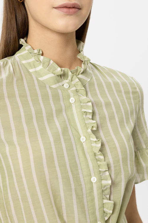 Luisa Cerano Moss Green Maxi Dress with Voile Stripe