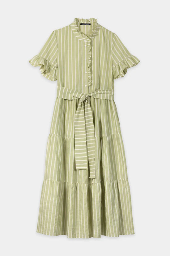 Luisa Cerano Moss Green Maxi Dress with Voile Stripe