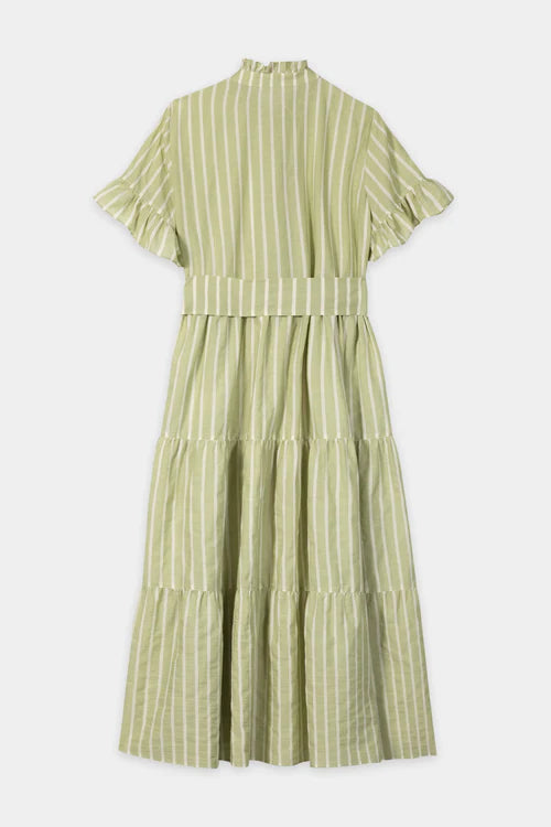 Luisa Cerano Moss Green Maxi Dress with Voile Stripe