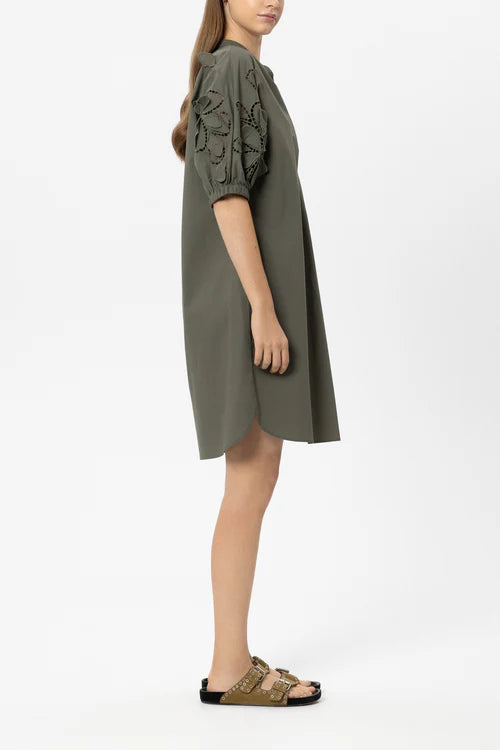 Luisa Cerano Khaki Midi Dress with Eyelet Embroidery 738667