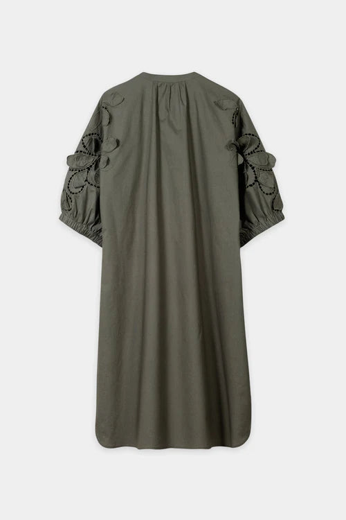 Luisa Cerano Khaki Midi Dress with Eyelet Embroidery 738667