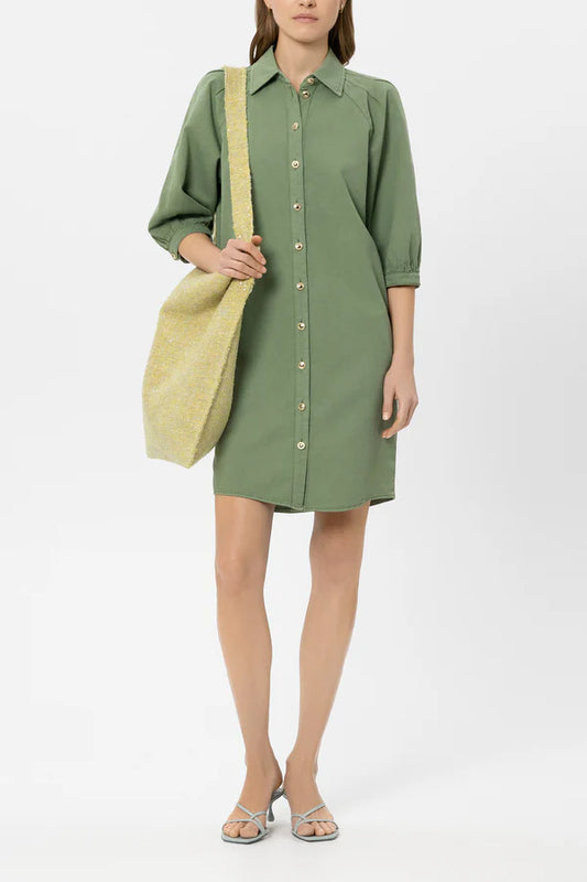 Luisa Cerano Green Linen Blend Shirt Dress 738694