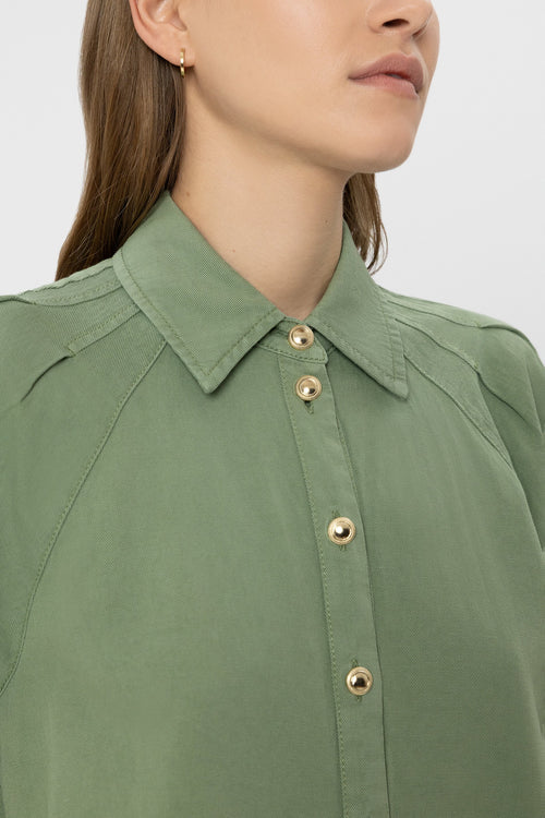 Luisa Cerano Green Linen Blend Shirt Dress
