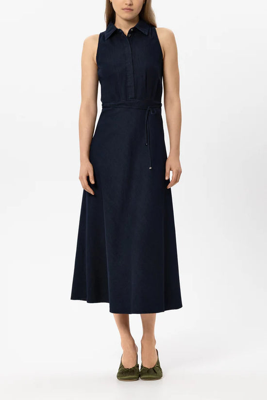 Luisa Cerano Dark Blue Denim Long Sleeveless Shirt Dress