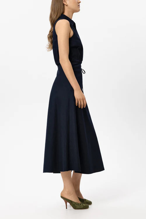 Luisa Cerano Dark Blue Denim Long Sleeveless Shirt Dress