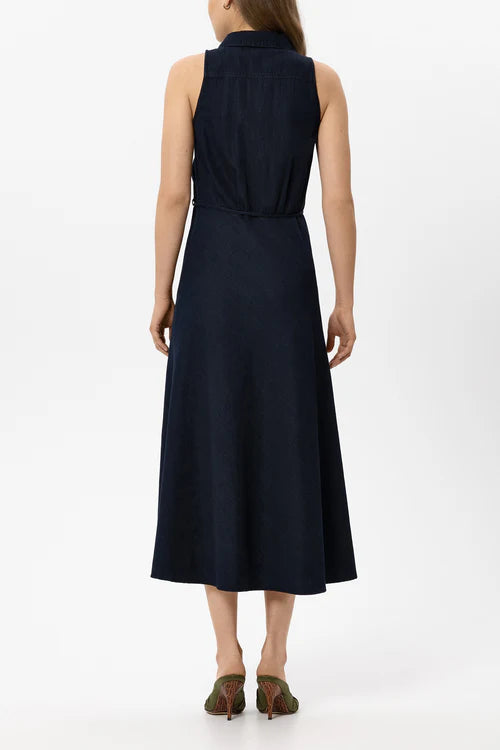 Luisa Cerano Dark Blue Denim Long Sleeveless Shirt Dress