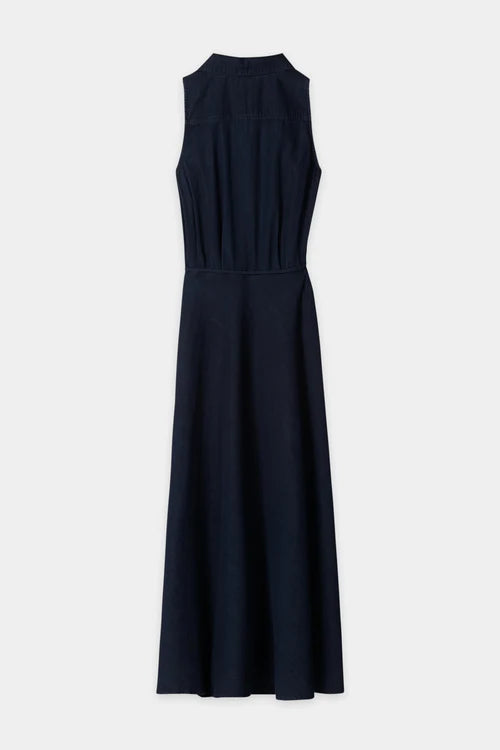 Luisa Cerano Dark Blue Denim Long Sleeveless Shirt Dress