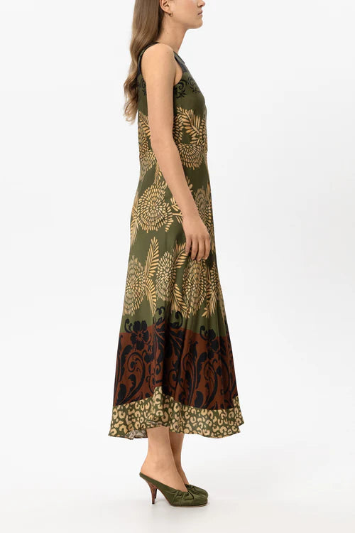 Luisa Cerano Multi-Coloured Leaf Print Sleeveless Maxi Dress