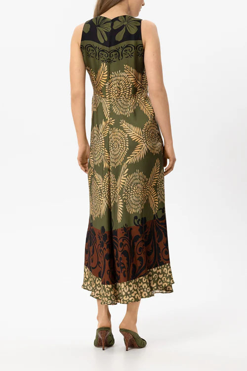 Luisa Cerano Multi-Coloured Leaf Print Sleeveless Maxi Dress