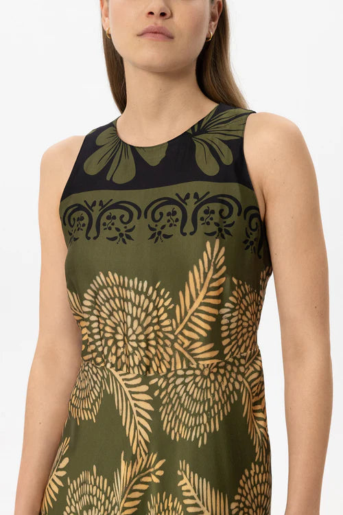 Luisa Cerano Multi-Coloured Leaf Print Sleeveless Maxi Dress