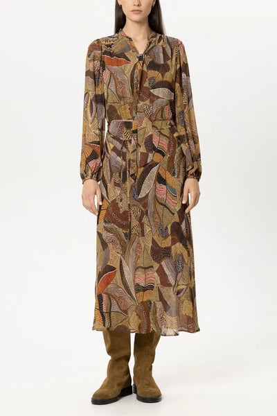 Luisa Cerano Caramel Boho Dress with Ethnic Print 748719