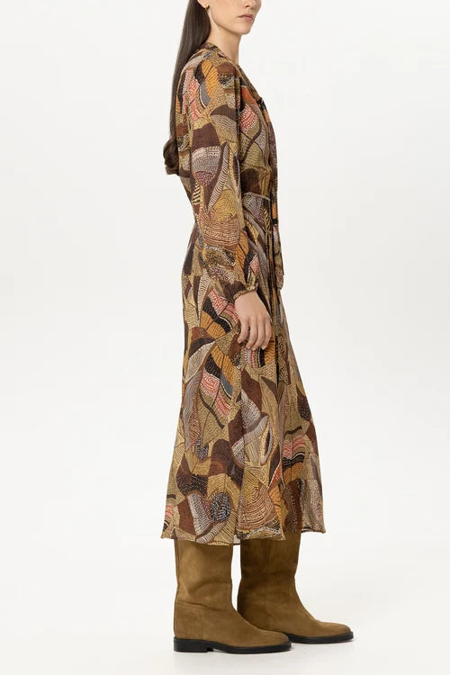 Luisa Cerano Caramel Boho Dress with Ethnic Print