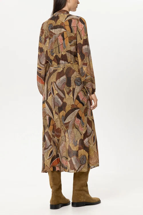 Luisa Cerano Caramel Boho Dress with Ethnic Print