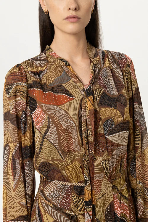 Luisa Cerano Caramel Boho Dress with Ethnic Print