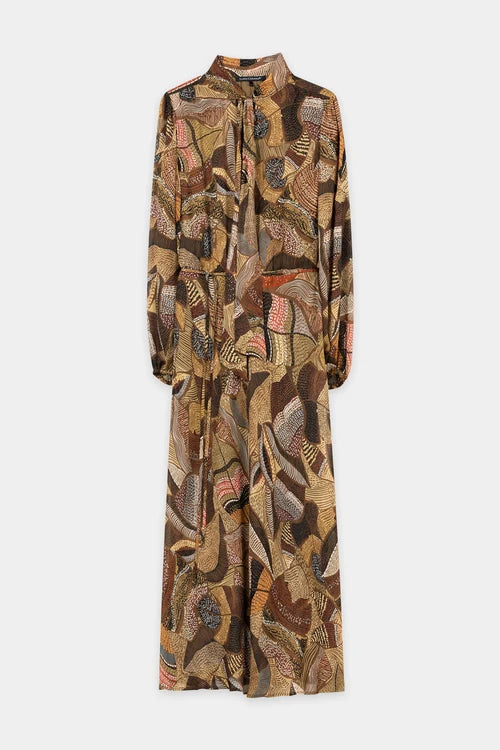 Luisa Cerano Caramel Boho Dress with Ethnic Print