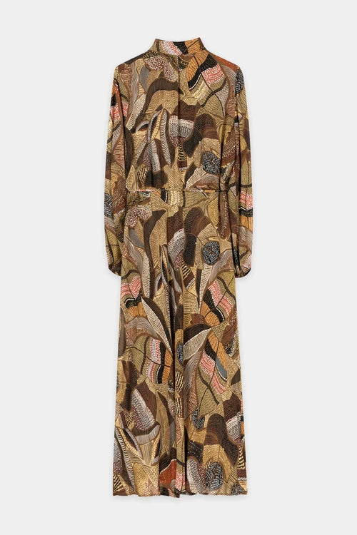 Luisa Cerano Caramel Boho Dress with Ethnic Print