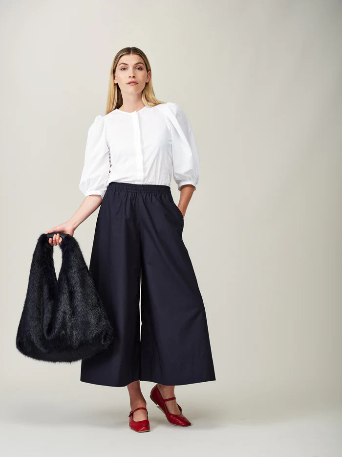 Helen Moore Navy Oversize Faux Fur Triangle bag