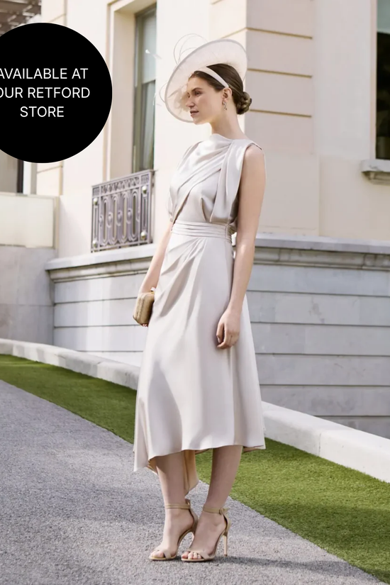 Couture Club Sand-Coloured Gathered Waistline Midi Dress 1G2P6 AW