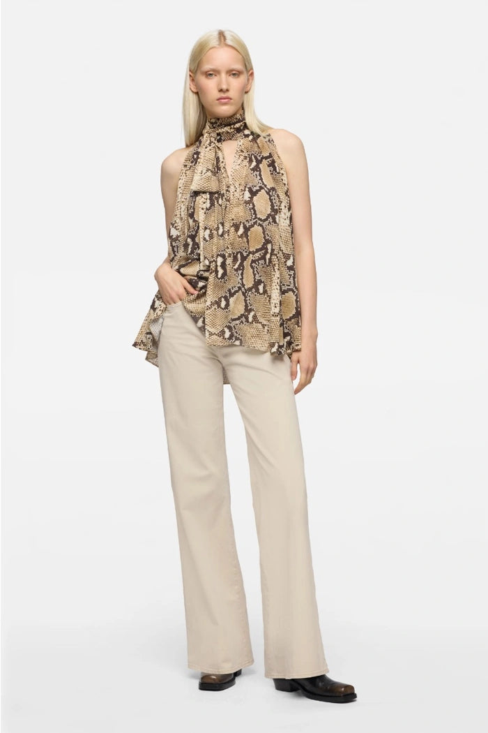 7 For All Mankind Beige LOTTA in Comfort Twill High Waist Wide Leg Jeans