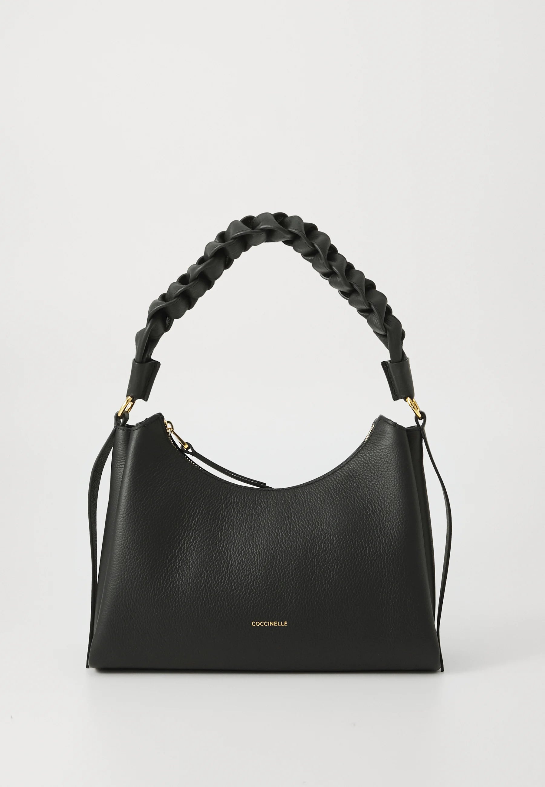 Coccinelle Boheme Grana Double Leather Handbag in Black & Cognac with Zip Fastening