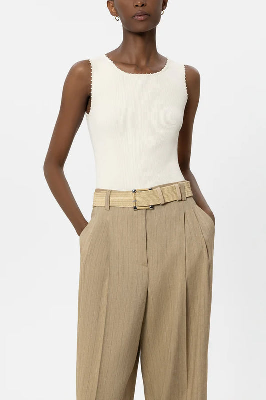 Luisa Cerano Sand Elastic Raffia Belt with Square Pin Buckle 838531