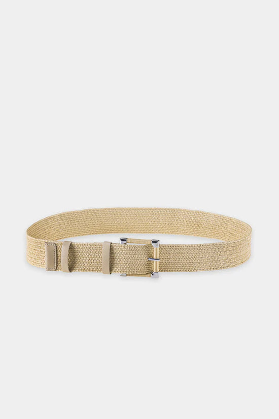 Luisa Cerano Sand Elastic Raffia Belt with Square Pin Buckle