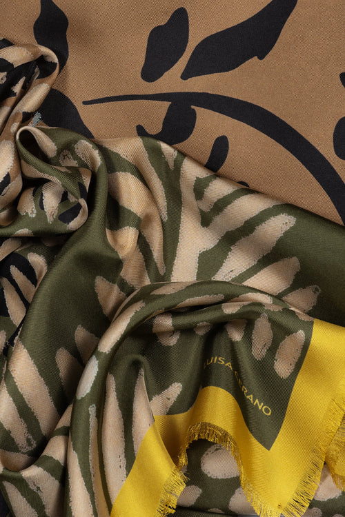 Luisa Cerano Multi-Coloured Scarf with Leaf Print 848564