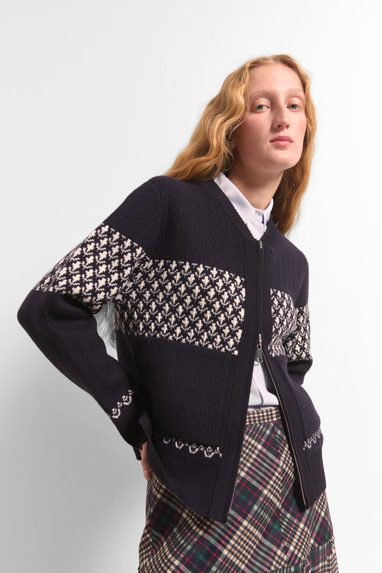 Beatrice B Dark Blue Reversible Wool Cardigan