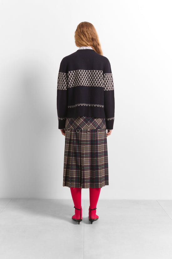 Beatrice B Dark Blue Reversible Wool Cardigan
