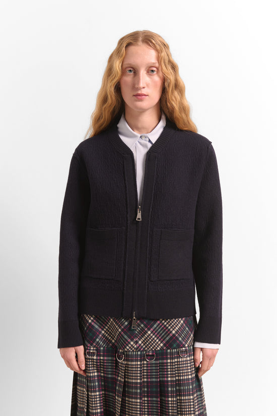 Beatrice B Dark Blue Reversible Wool Cardigan