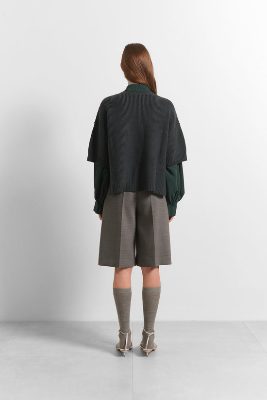 Beatrice B Dark Blue Ribbed Wool Crew Neck, Short Sleeve Sweater