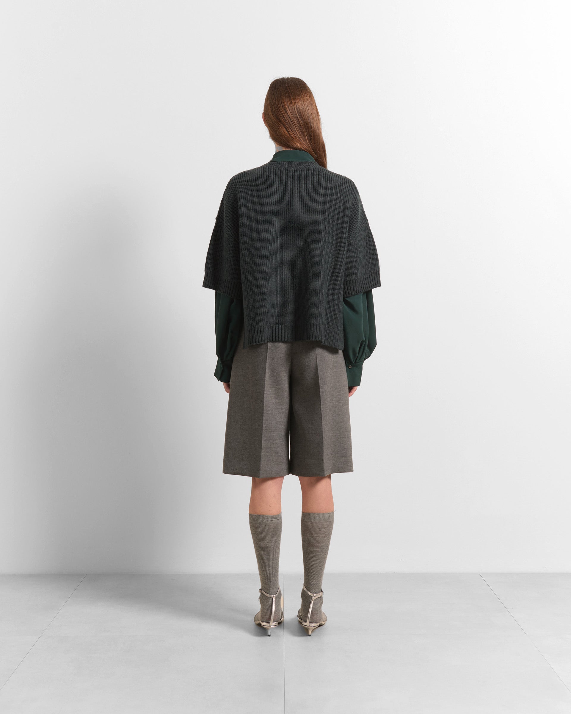 Beatrice B Dark Blue Ribbed Wool Crew Neck, Short Sleeve Sweater