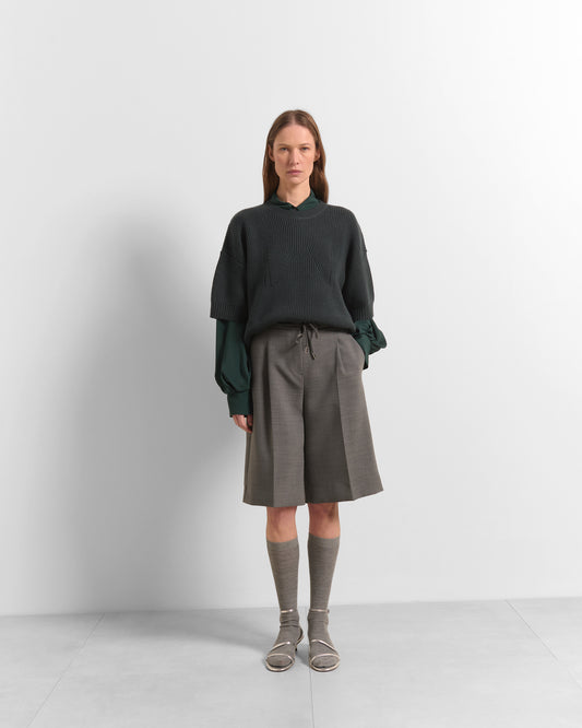 Beatrice B Dark Blue Ribbed Wool Crew Neck, Short Sleeve Sweater