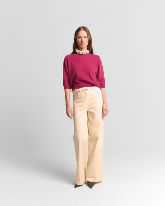Beatrice B Cerise Wool Cashmere Blend Sweater – Crew Neck, 3/4 Sleeves