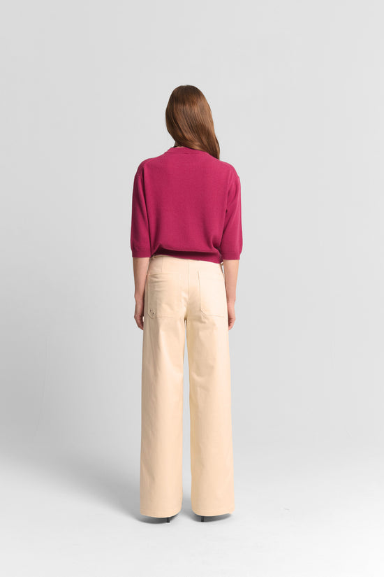 Beatrice B Cerise Wool Cashmere Blend Sweater – Crew Neck, 3/4 Sleeves