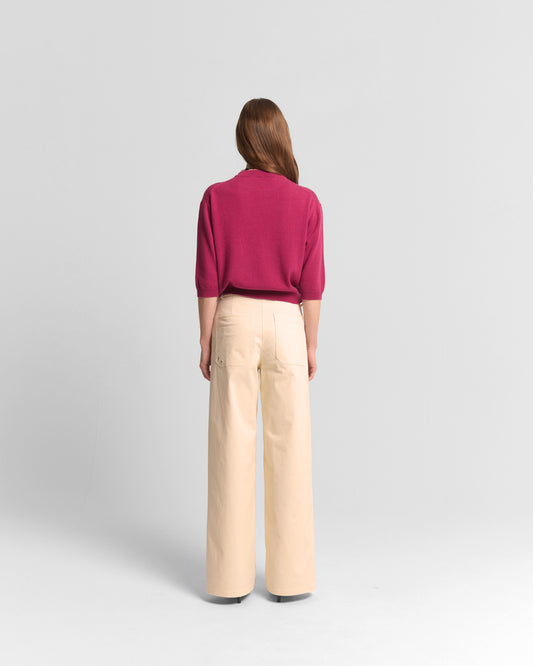 Beatrice B Cerise Wool Cashmere Blend Sweater – Crew Neck, 3/4 Sleeves