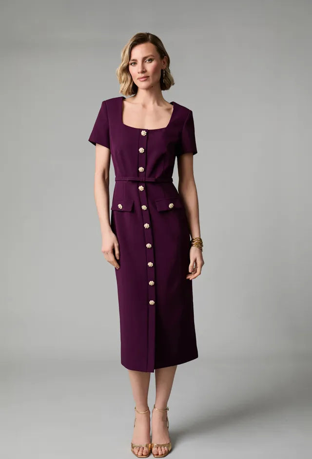 Fee G Plum Long Tailored Button Front Dress