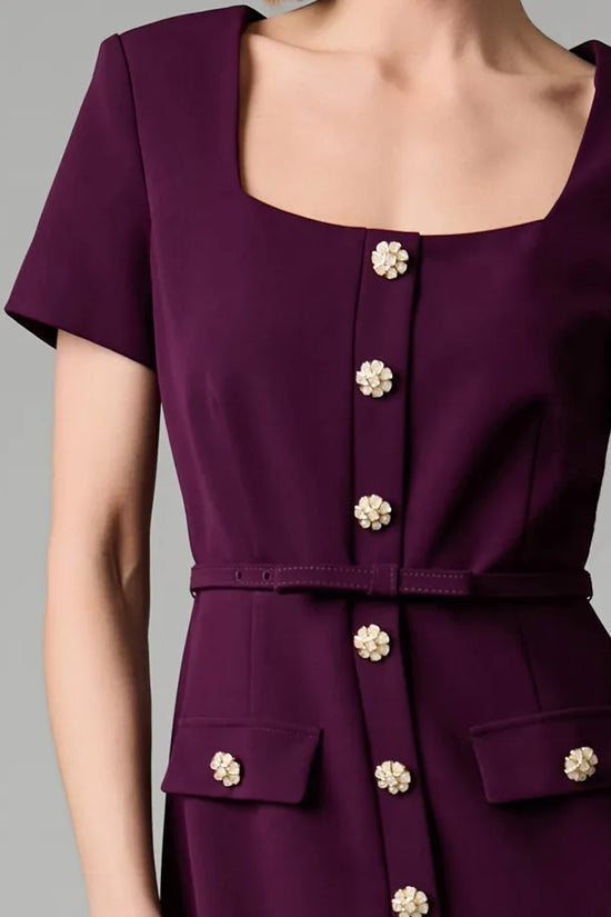 Fee G Plum Long Tailored Button Front Dress