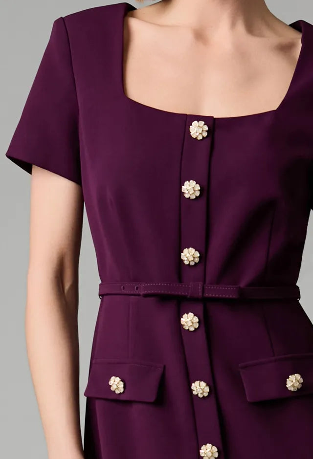 Fee G Plum Long Tailored Button Front Dress