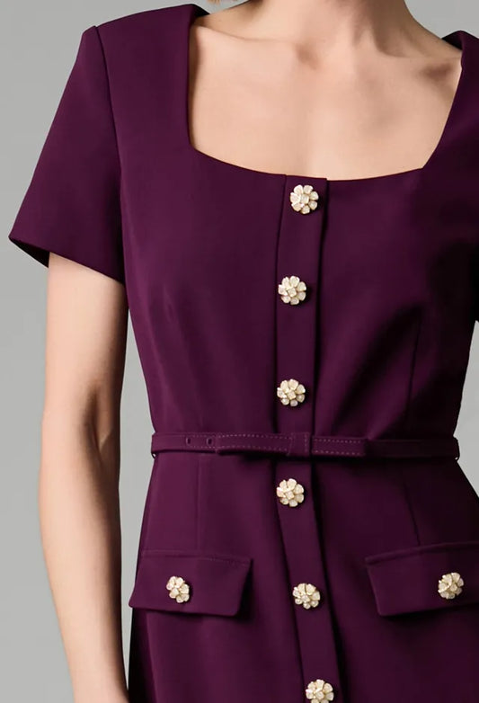 Fee G Plum Long Tailored Button Front Dress