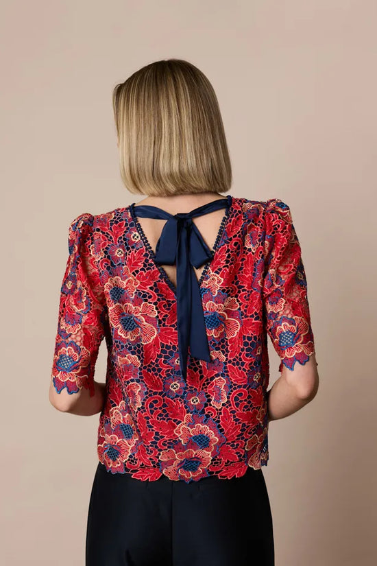 Fee G Red/Navy Lace Top with Bow