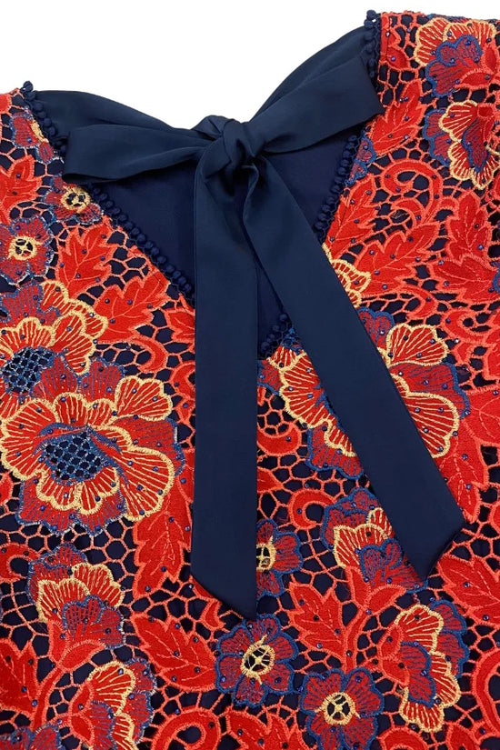 Fee G Red/Navy Lace Top with Bow