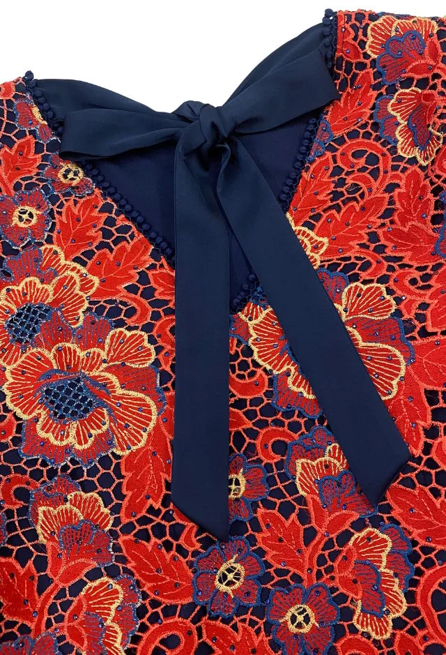 Fee G Red/Navy Lace Top with Bow