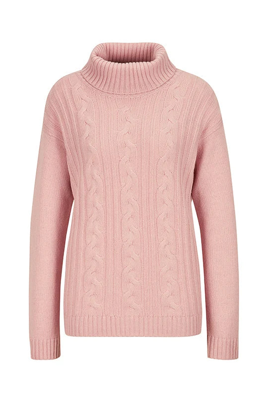 Cable Knit Cashmere Turtleneck Rose Quartz Sweater