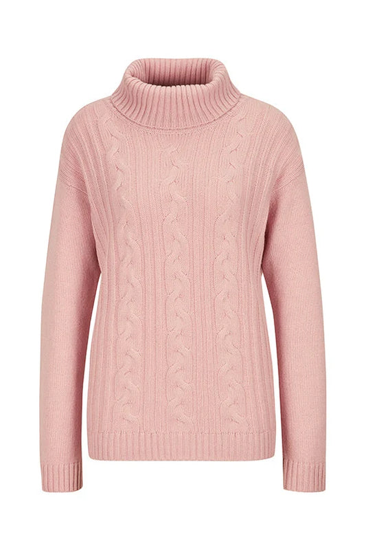 Cable Knit Cashmere Turtleneck Rose Quartz Sweater