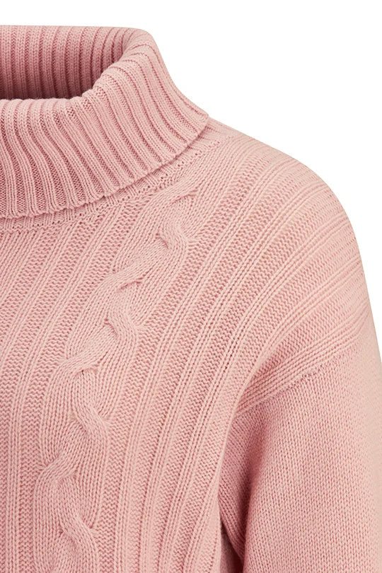 Cable Knit Cashmere Turtleneck Rose Quartz Sweater
