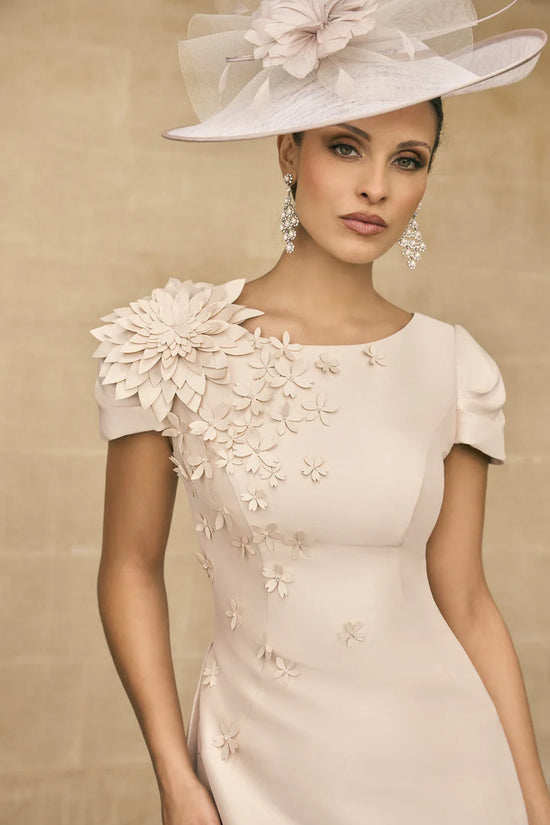 Veni Infantino Almond Mid-Length Dress with 3D Floral Appliqués 